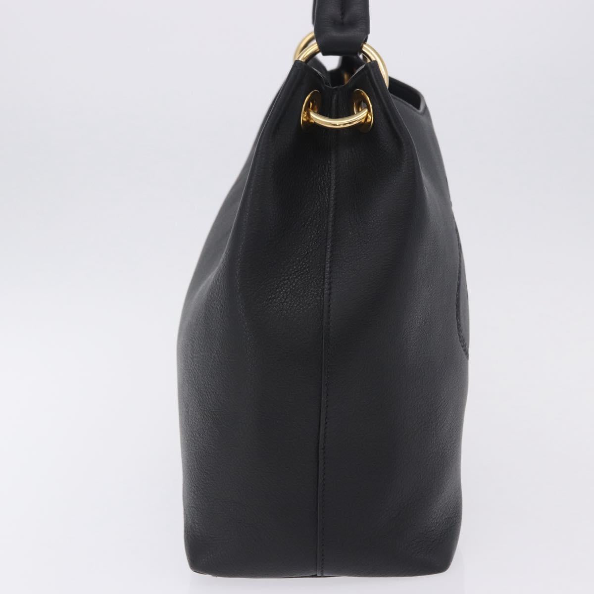 PRADA Shoulder Bag Leather Black Gold Tone Auth ka6289M