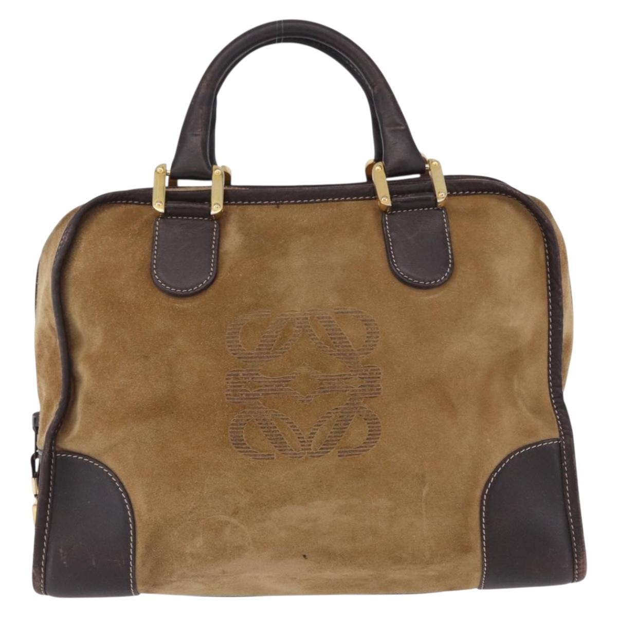 LOEWE Amazona 32 Hand Bag Suede Beige Gold Tone Auth ka6290