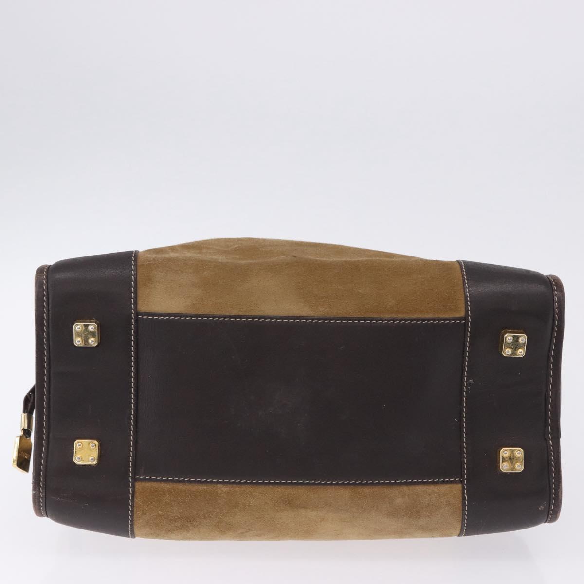 LOEWE Amazona 32 Hand Bag Suede Beige Gold Tone Auth ka6290