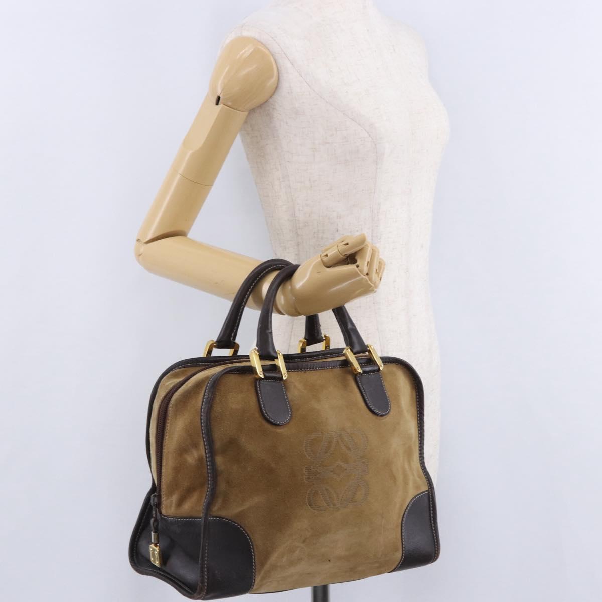 LOEWE Amazona 32 Hand Bag Suede Beige Gold Tone Auth ka6290