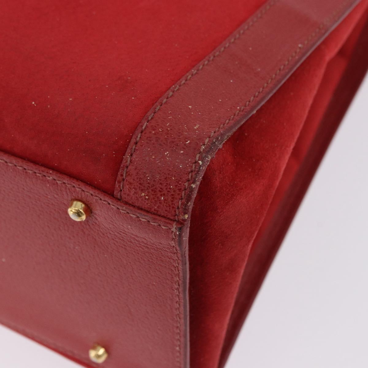 GUCCI Bamboo Hand Bag Suede Red Gold Tone 002 853 0259 Auth ka6291