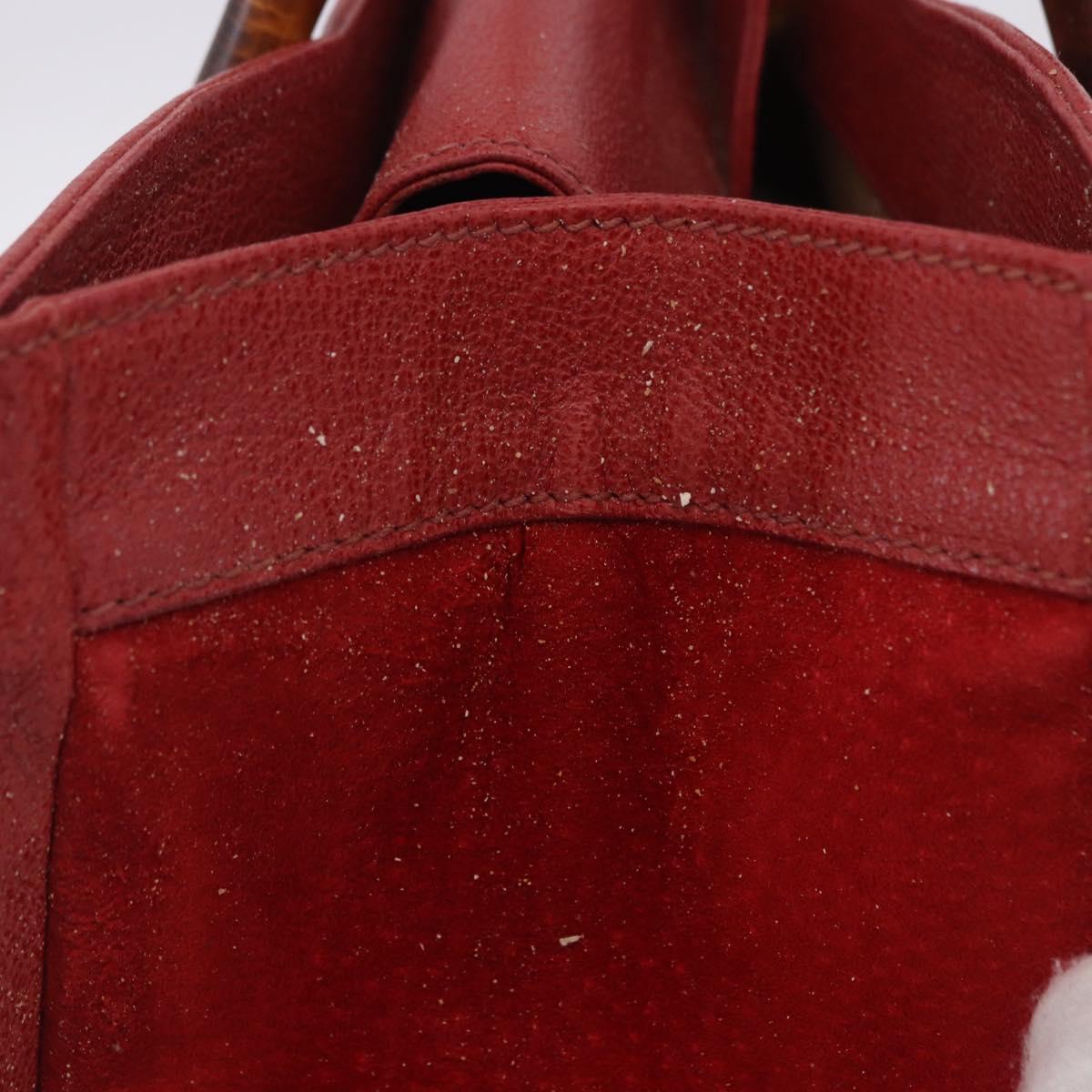 GUCCI Bamboo Hand Bag Suede Red Gold Tone 002 853 0259 Auth ka6291