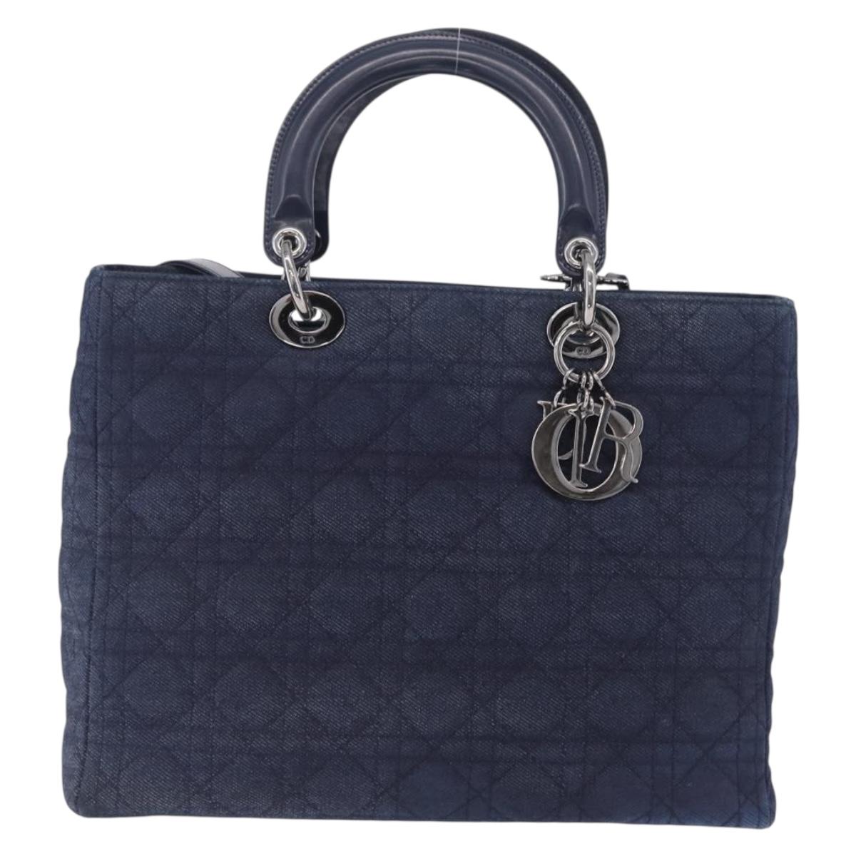 Christian Dior Lady Dior Canage Hand Bag Denim 2way Blue Silver Auth ka6292V