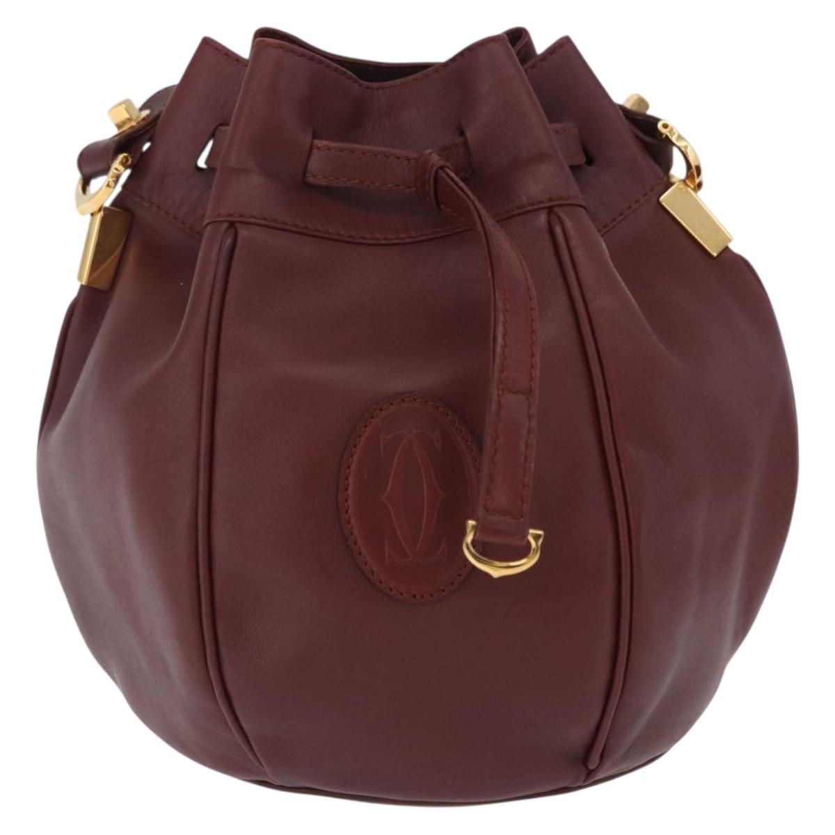 CARTIER Must Line Shoulder Bag Leather Bordeaux Gold Tone Auth ka6294A