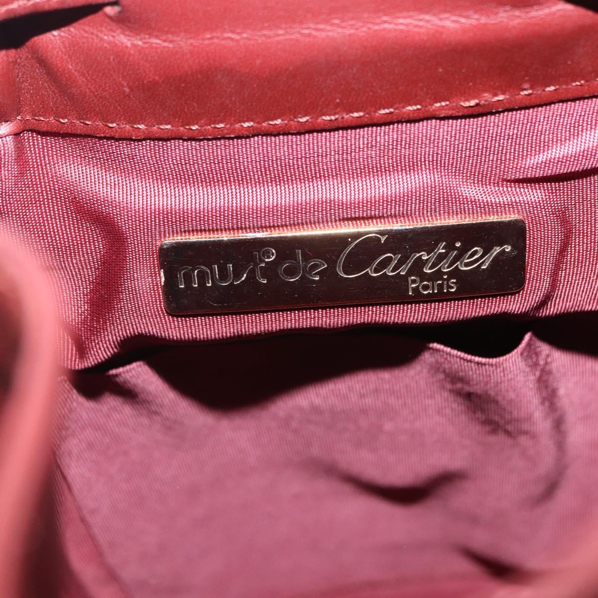 CARTIER Must Line Shoulder Bag Leather Bordeaux Gold Tone Auth ka6294A