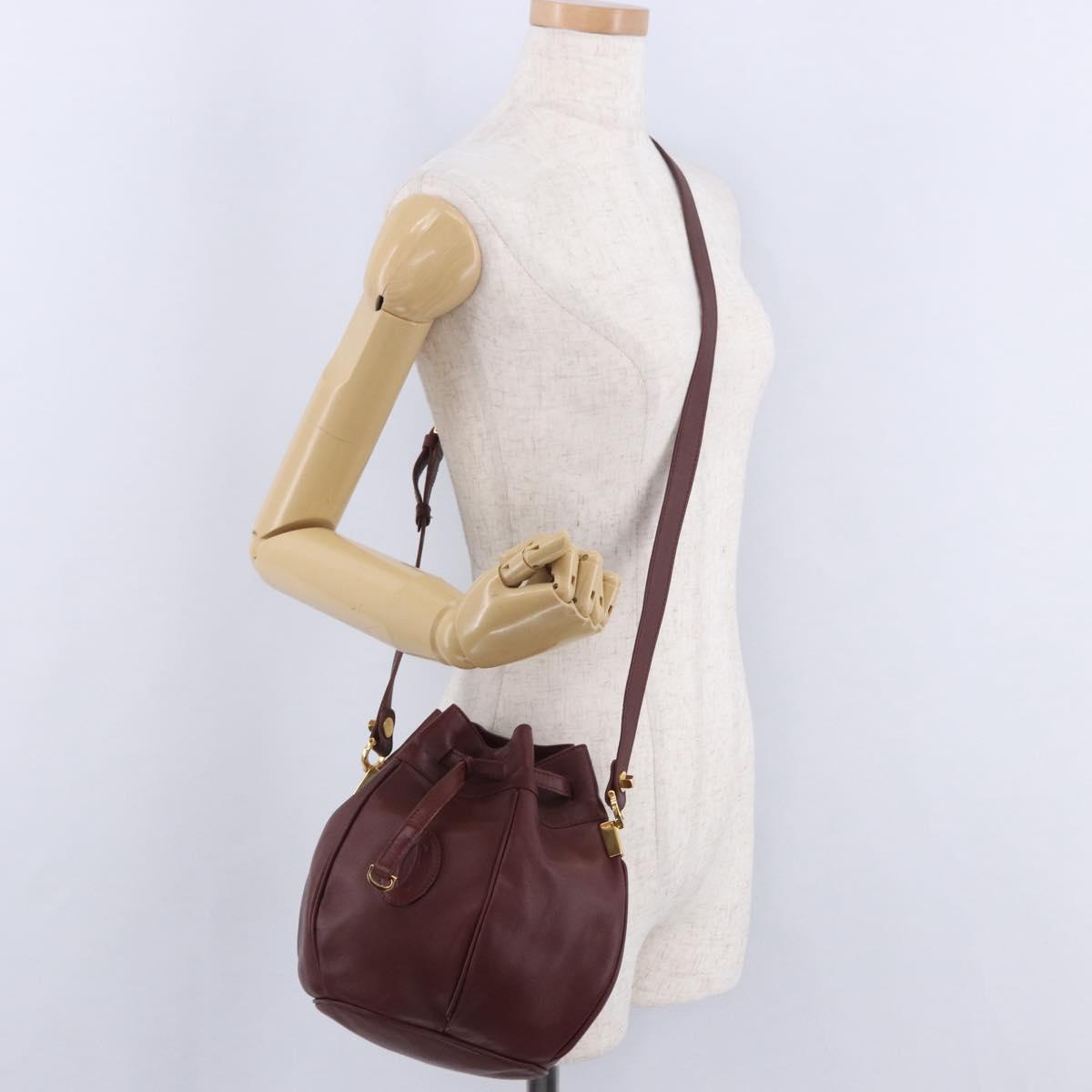 CARTIER Must Line Shoulder Bag Leather Bordeaux Gold Tone Auth ka6294A