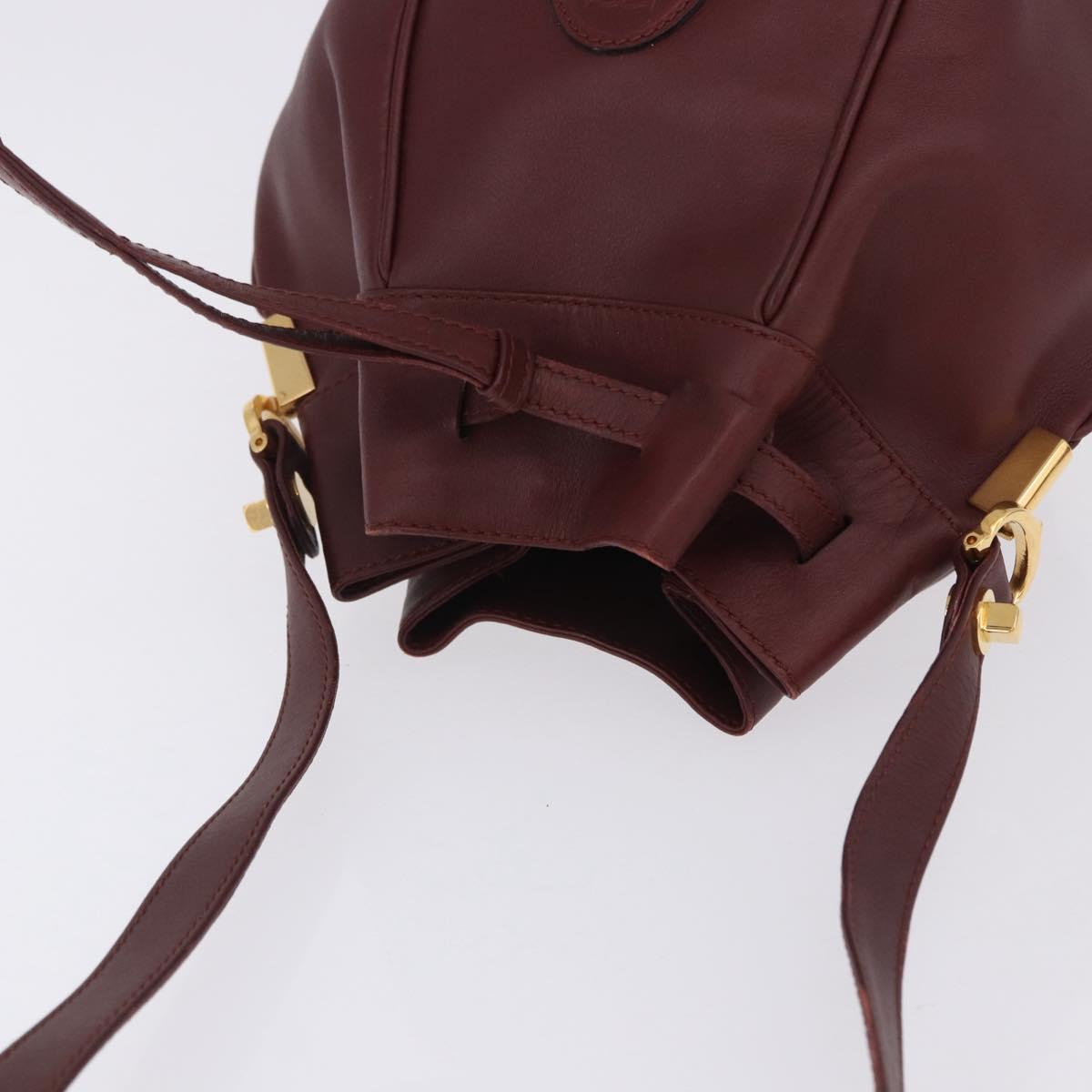 CARTIER Must Line Shoulder Bag Leather Bordeaux Gold Tone Auth ka6294A
