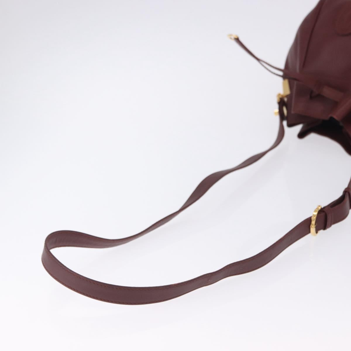 CARTIER Must Line Shoulder Bag Leather Bordeaux Gold Tone Auth ka6294A