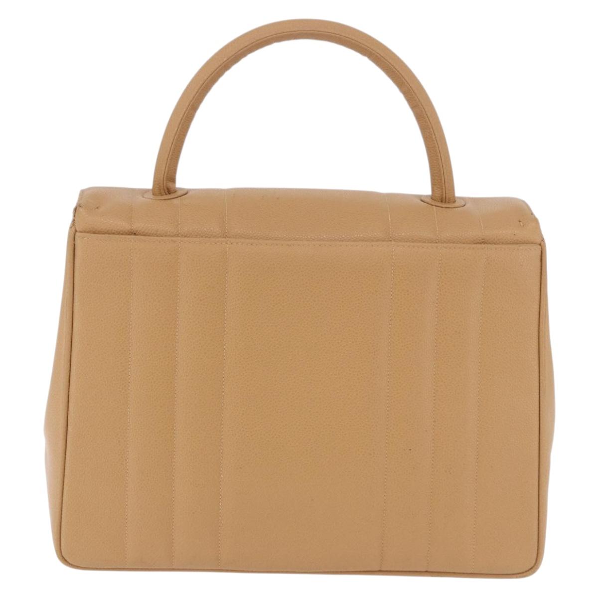 CHANEL Mademoiselle Hand Bag Caviar Skin Beige Gold Tone CC Auth ka6295V