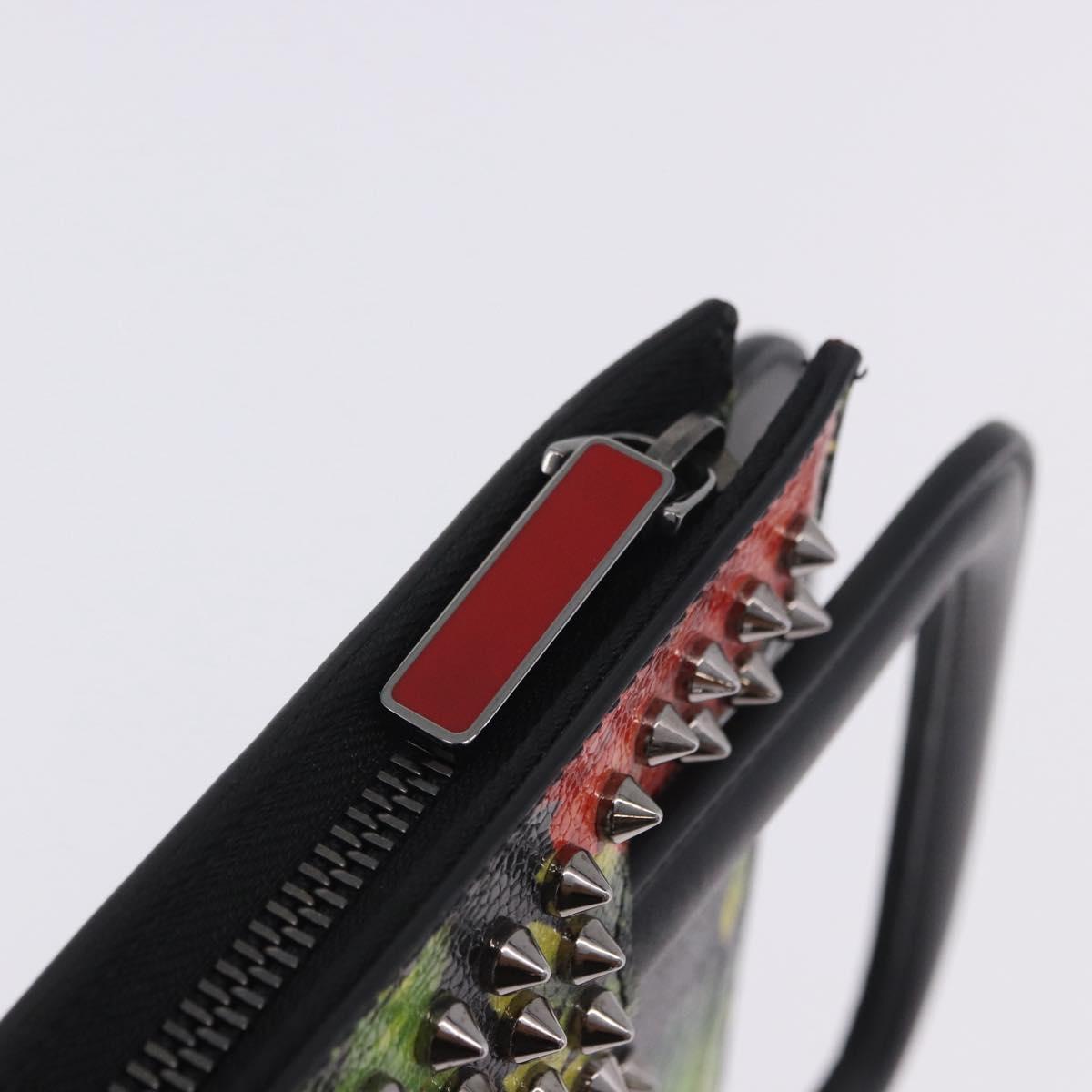 Christian Louboutin Clutch Bag Leather Black Silver Auth ka6300A