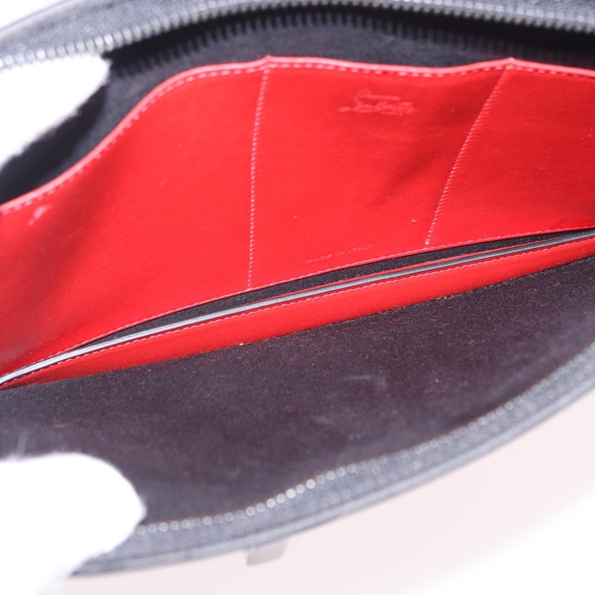 Christian Louboutin Clutch Bag Leather Black Silver Auth ka6300A