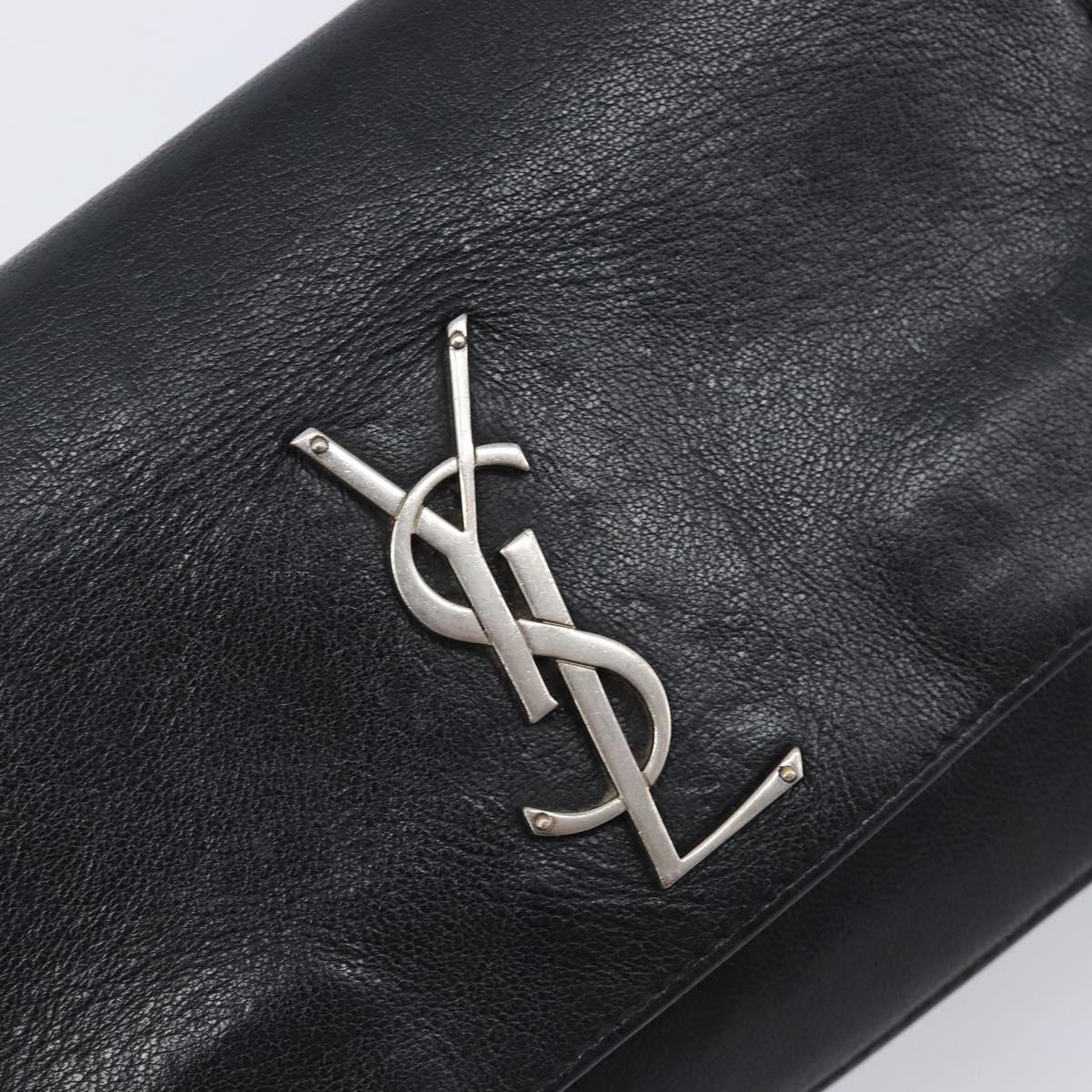 SAINT LAURENT Chain Shoulder Bag Leather Black Silver Auth ka6306A
