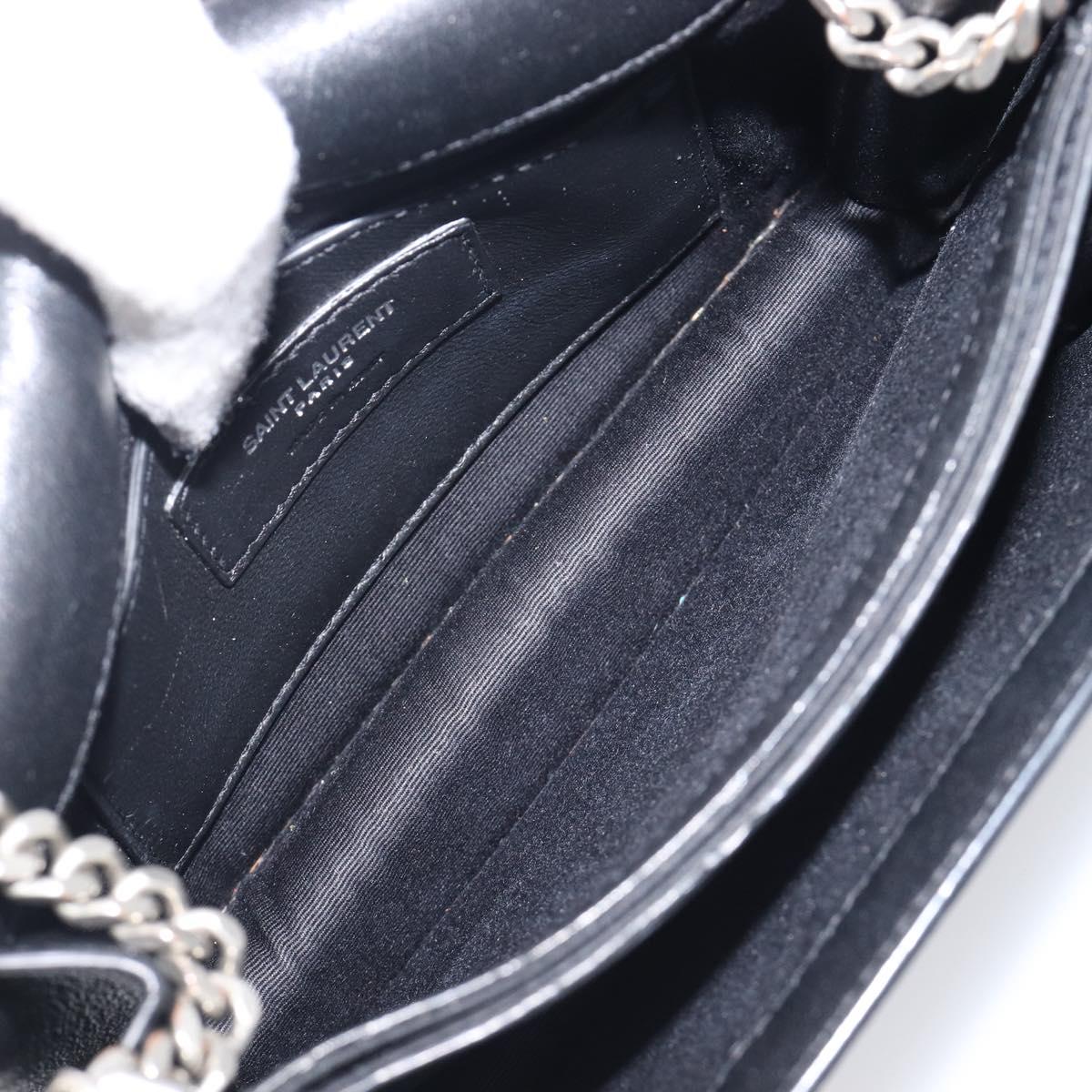 SAINT LAURENT Chain Shoulder Bag Leather Black Silver Auth ka6306A