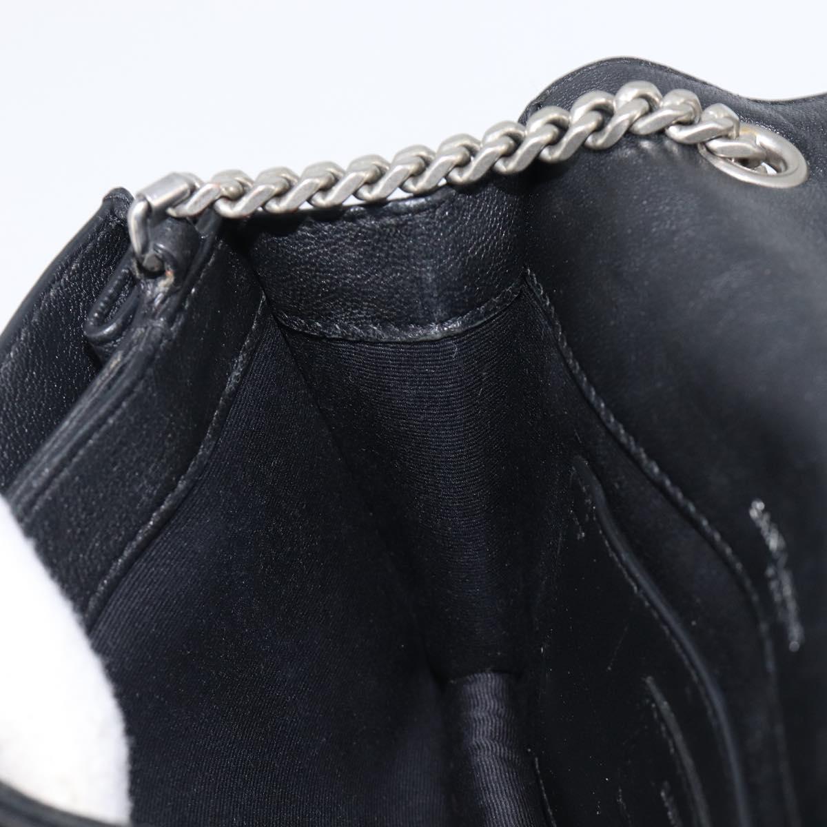 SAINT LAURENT Chain Shoulder Bag Leather Black Silver Auth ka6306A