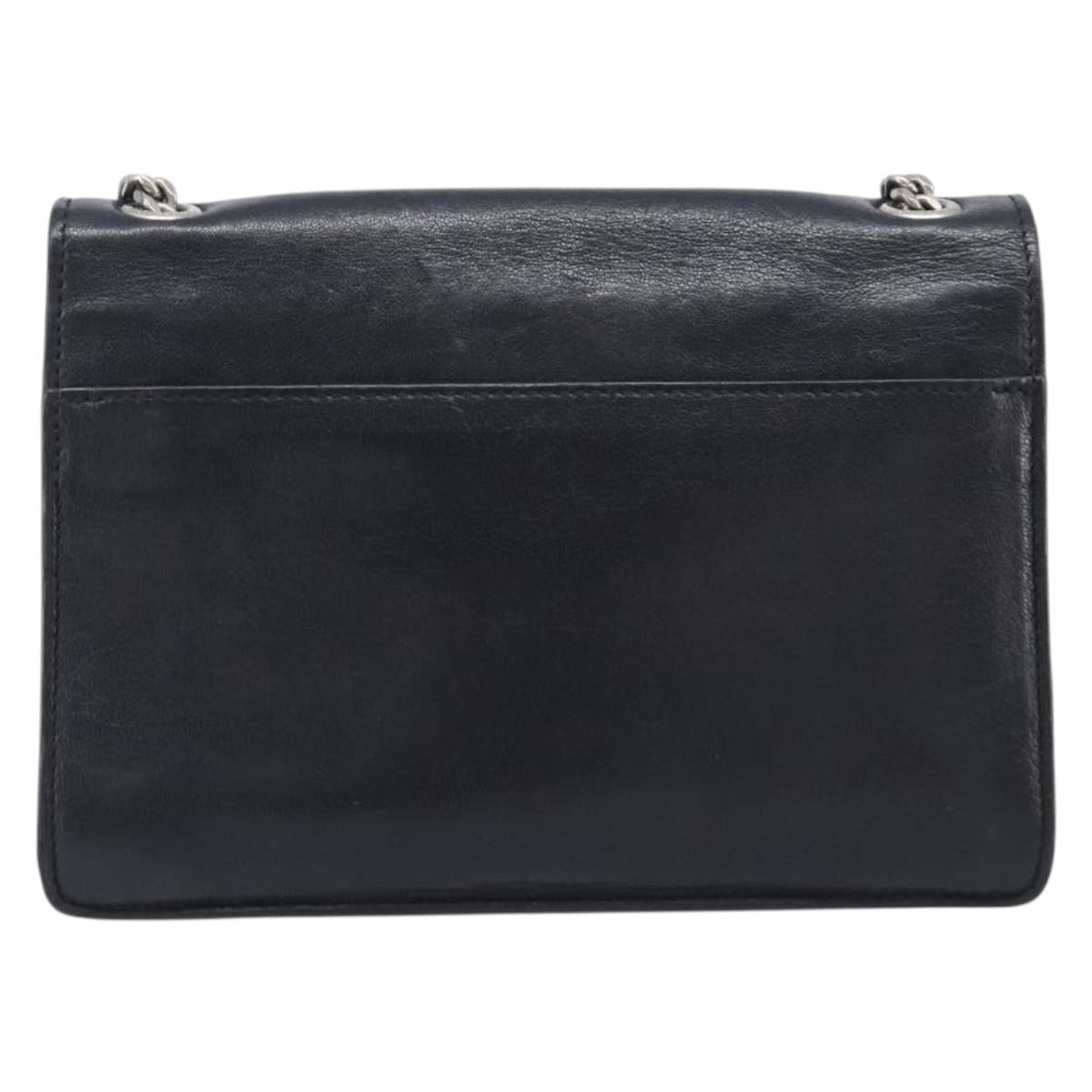 SAINT LAURENT Chain Shoulder Bag Leather Black Silver Auth ka6306A