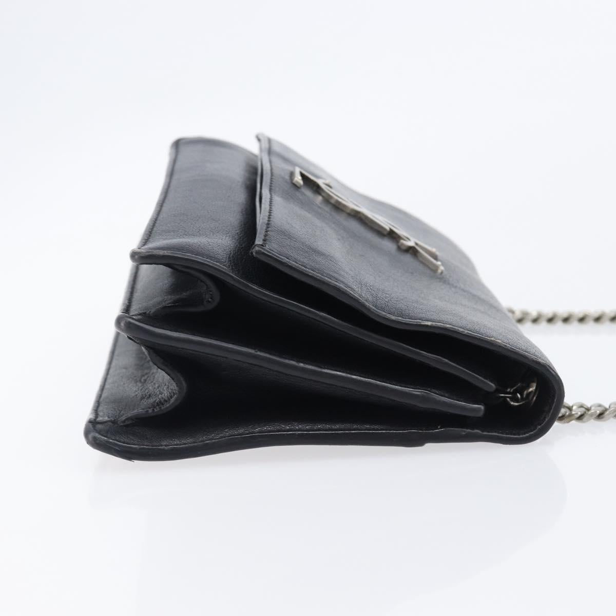 SAINT LAURENT Chain Shoulder Bag Leather Black Silver Auth ka6306A