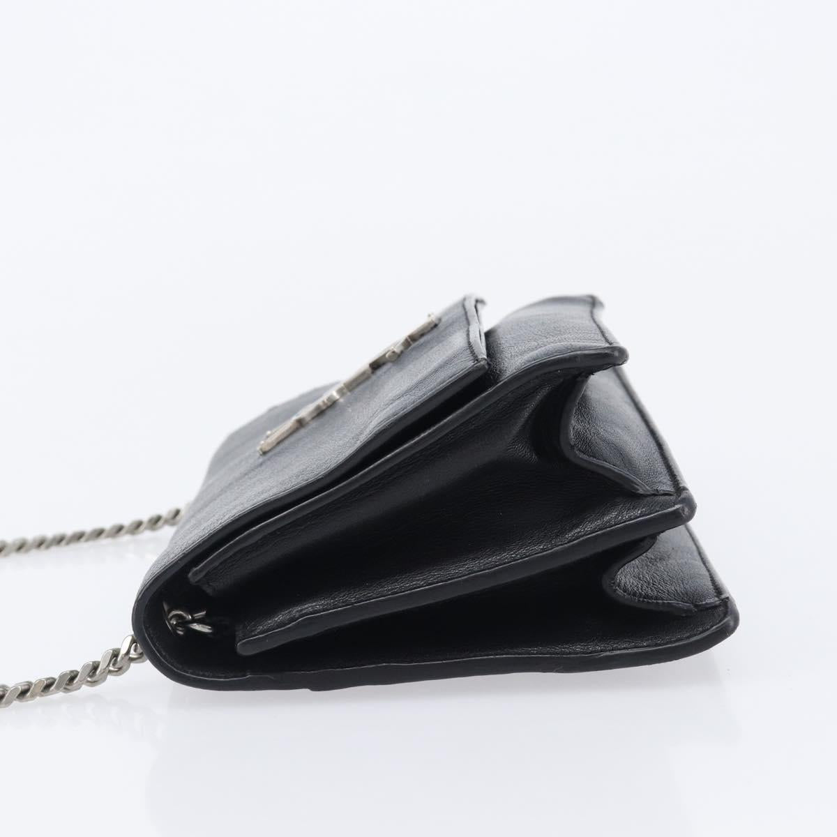 SAINT LAURENT Chain Shoulder Bag Leather Black Silver Auth ka6306A