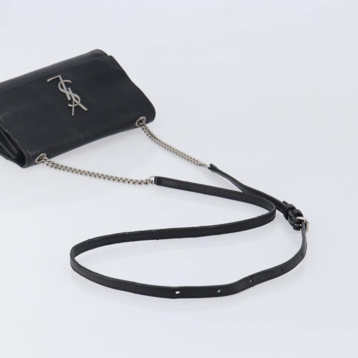 SAINT LAURENT Chain Shoulder Bag Leather Black Silver Auth ka6306A