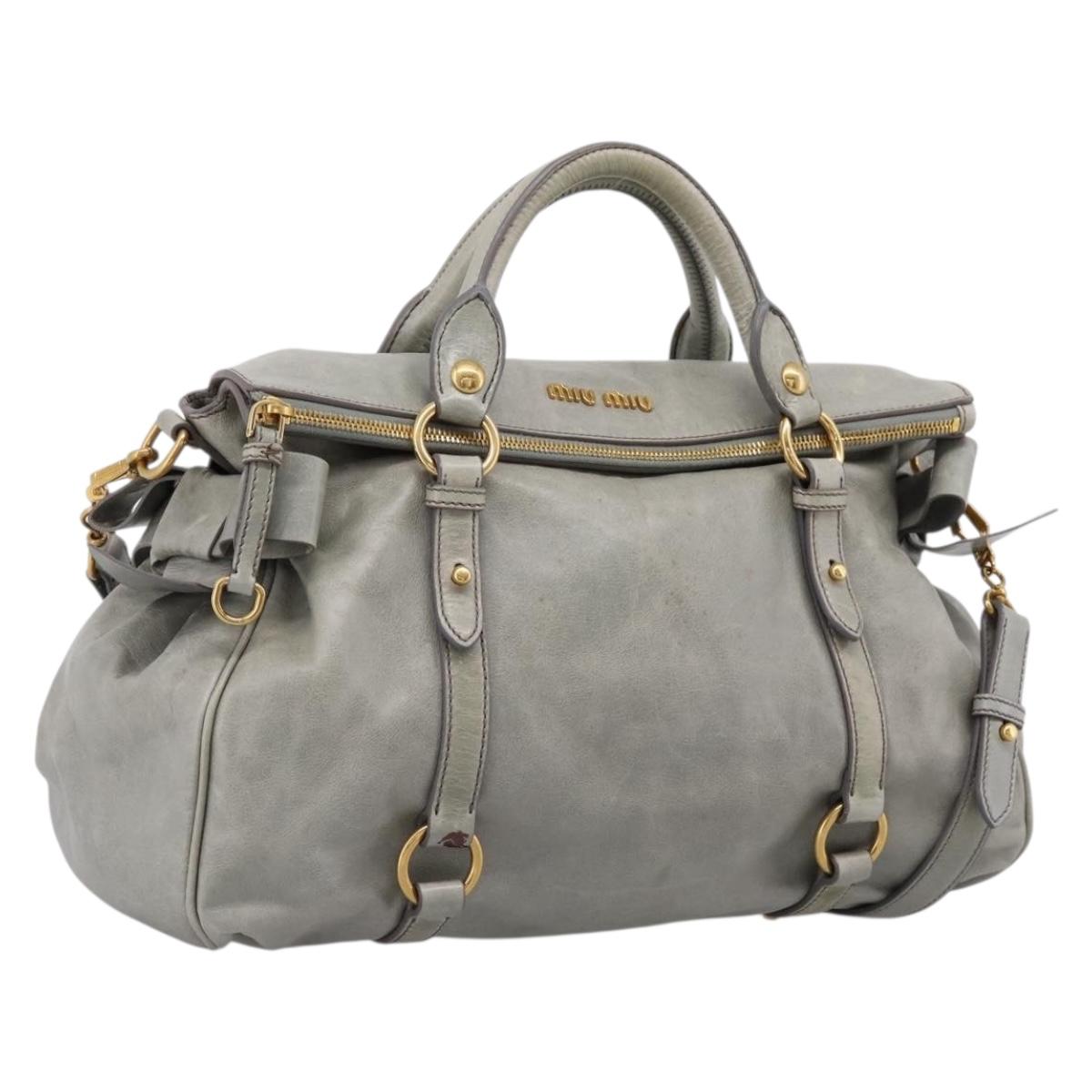 Miu Miu Vitter Lux Hand Bag Leather 2way Gray Gold Auth ka6308