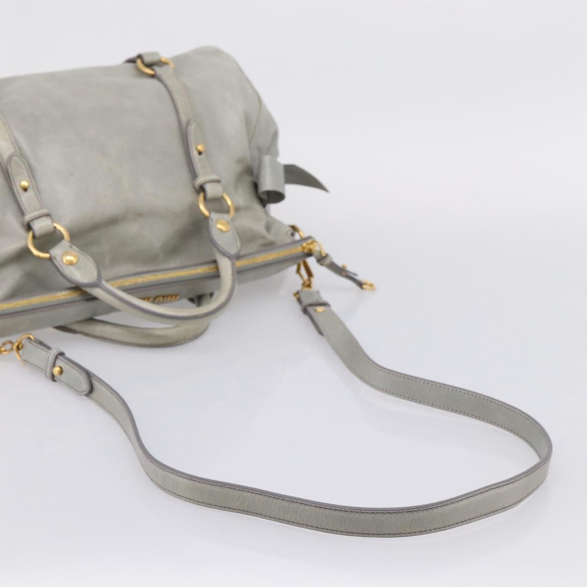 Miu Miu Vitter Lux Hand Bag Leather 2way Gray Gold Auth ka6308