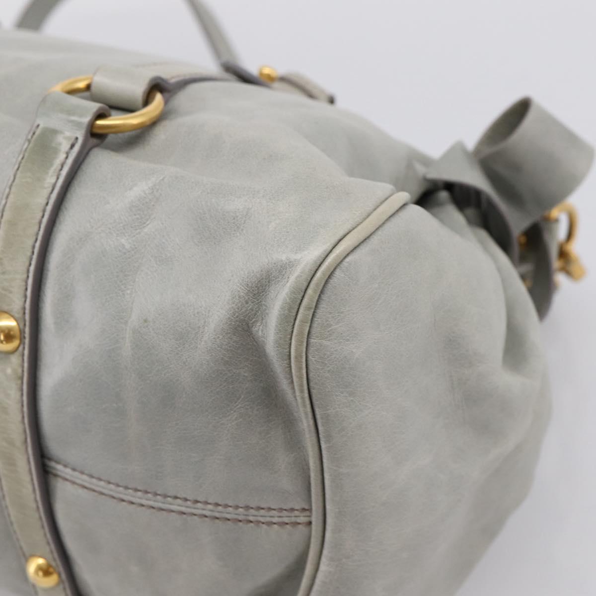 Miu Miu Vitter Lux Hand Bag Leather 2way Gray Gold Auth ka6308