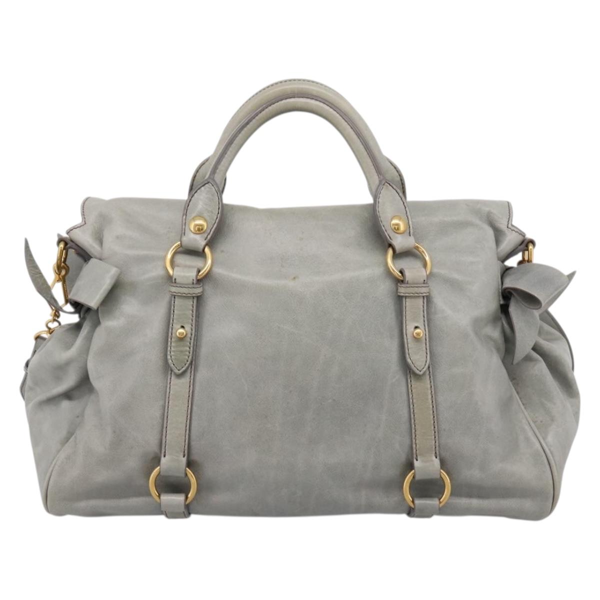 Miu Miu Vitter Lux Hand Bag Leather 2way Gray Gold Auth ka6308