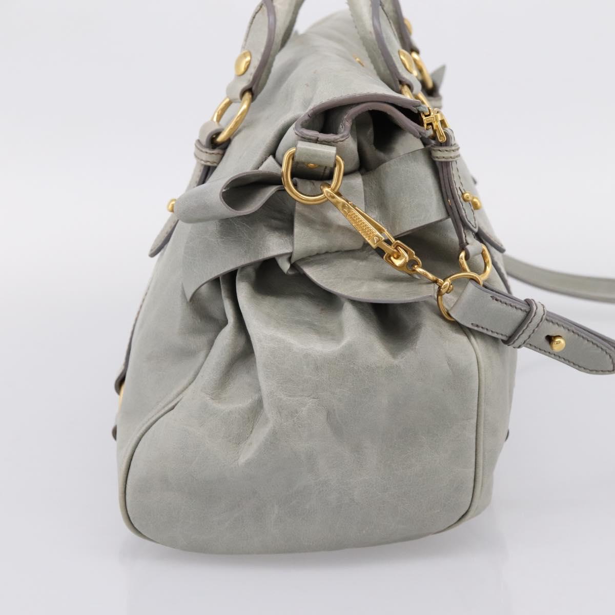 Miu Miu Vitter Lux Hand Bag Leather 2way Gray Gold Auth ka6308