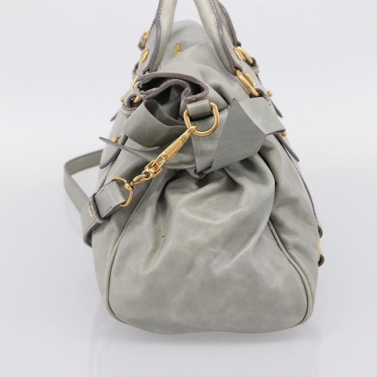 Miu Miu Vitter Lux Hand Bag Leather 2way Gray Gold Auth ka6308
