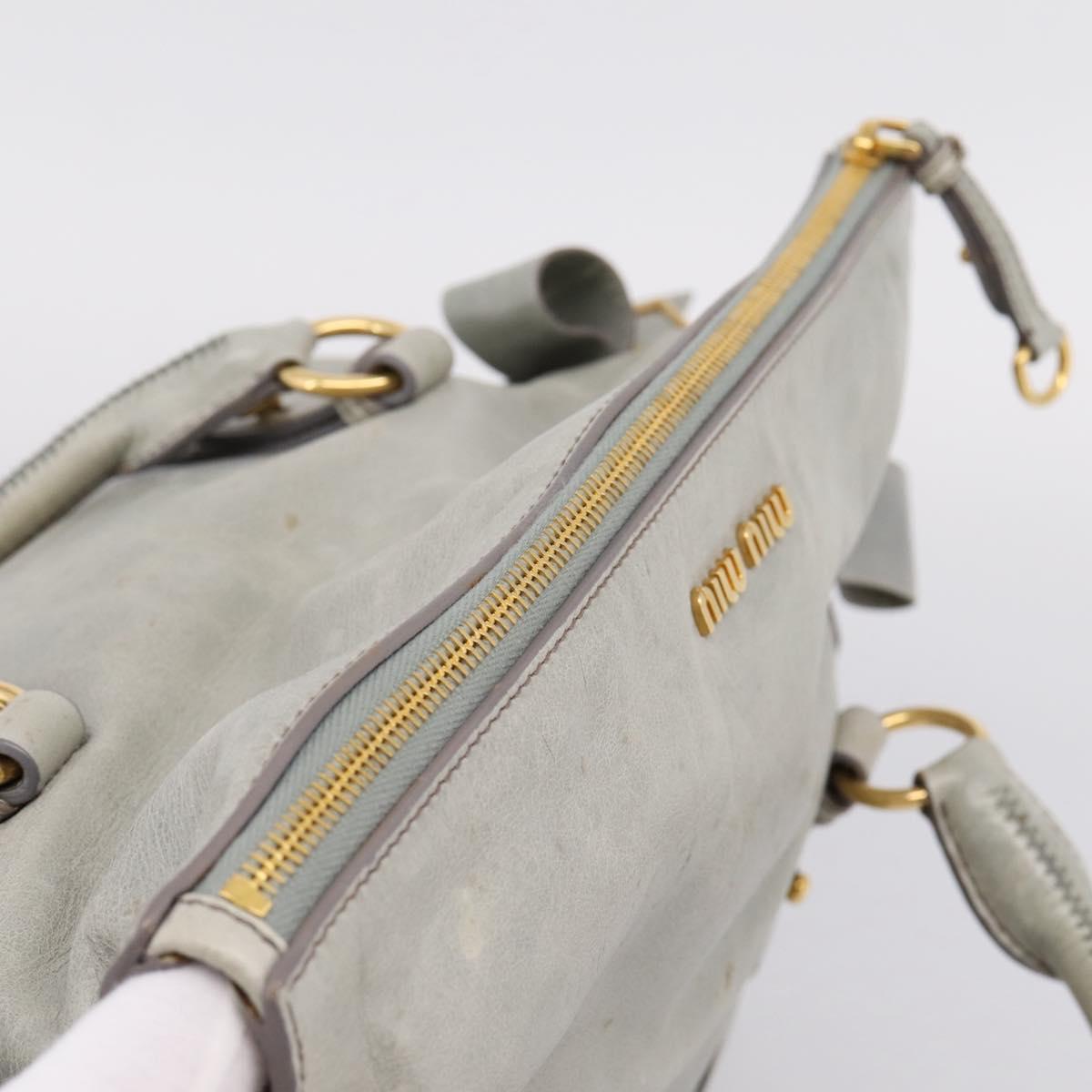 Miu Miu Vitter Lux Hand Bag Leather 2way Gray Gold Auth ka6308