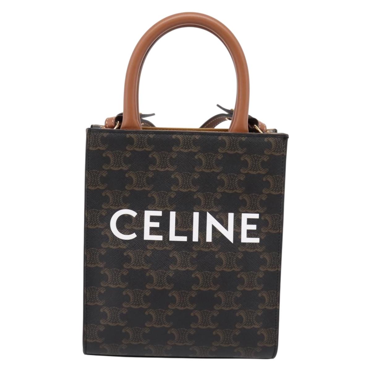CELINE Triomphe Mini Vertical Cabas Hand Bag PVC 2way Black Gold Auth ka6309M