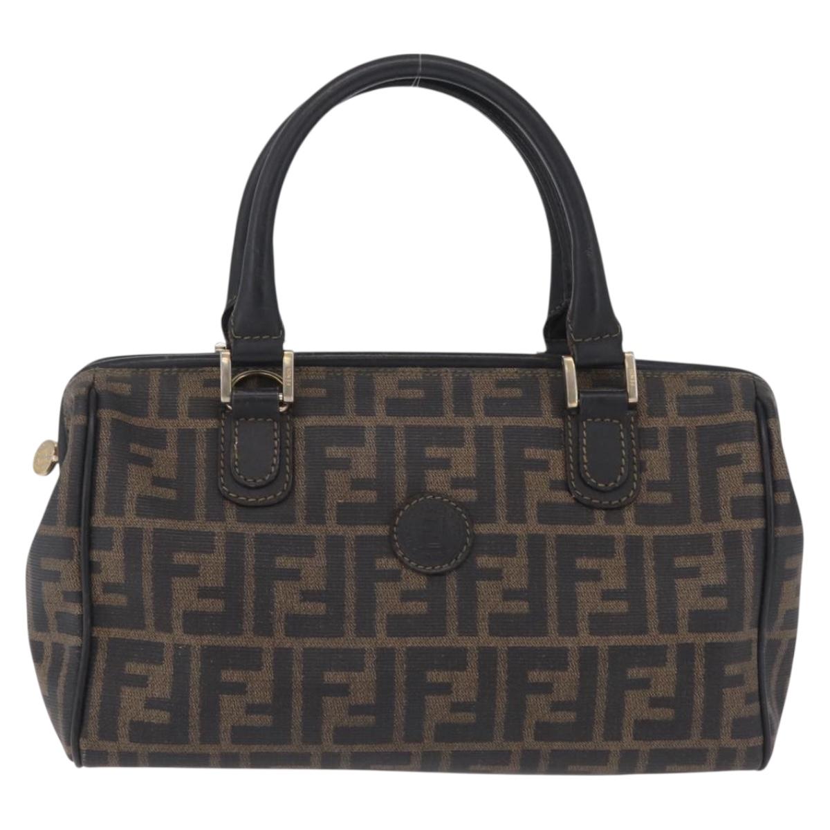 FENDI Zucca Canvas Hand Bag PVC Black Brown Auth ka6311