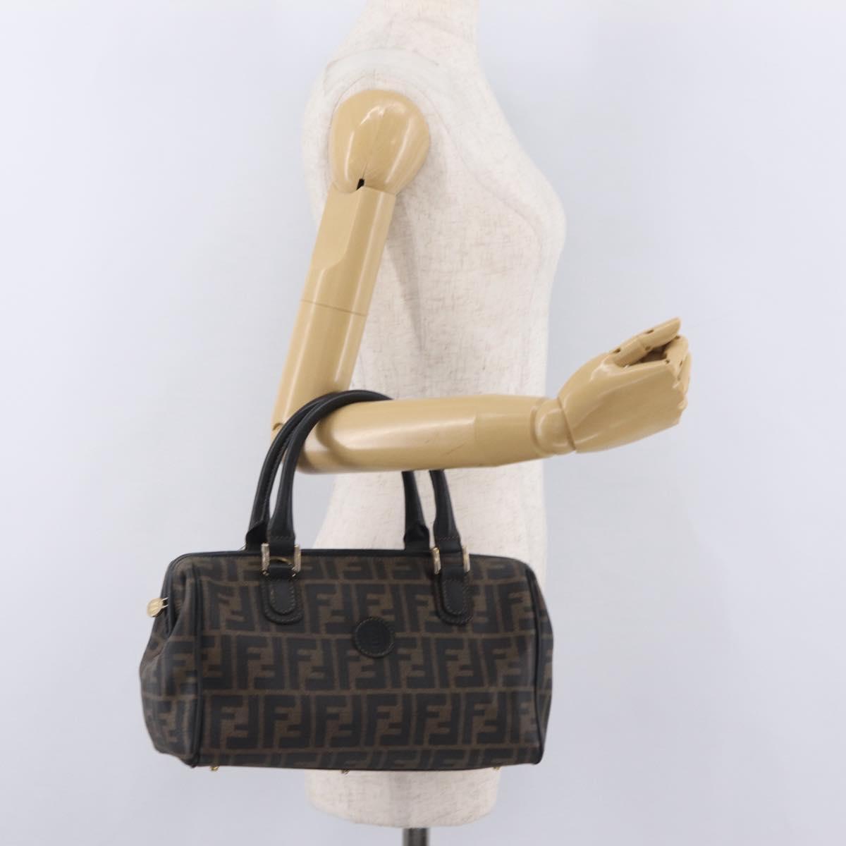 FENDI Zucca Canvas Hand Bag PVC Black Brown Auth ka6311