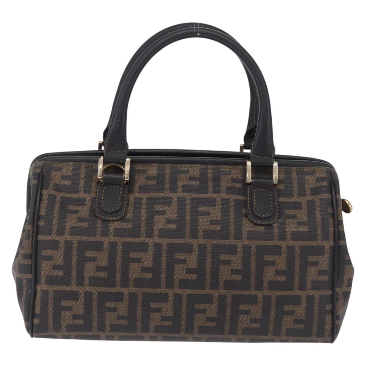FENDI Zucca Canvas Hand Bag PVC Black Brown Auth ka6311