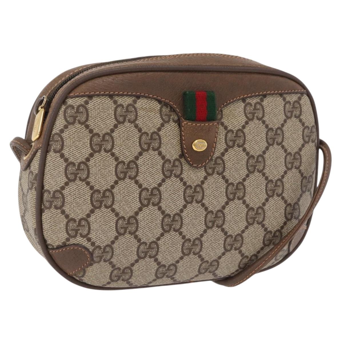 GUCCI GG Supreme Web Sherry Line Bag PVC Beige Gold 89 02 066 Auth ka6316