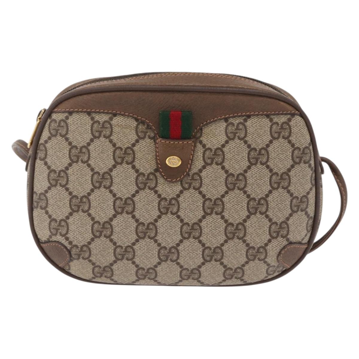 GUCCI GG Supreme Web Sherry Line Bag PVC Beige Gold 89 02 066 Auth ka6316