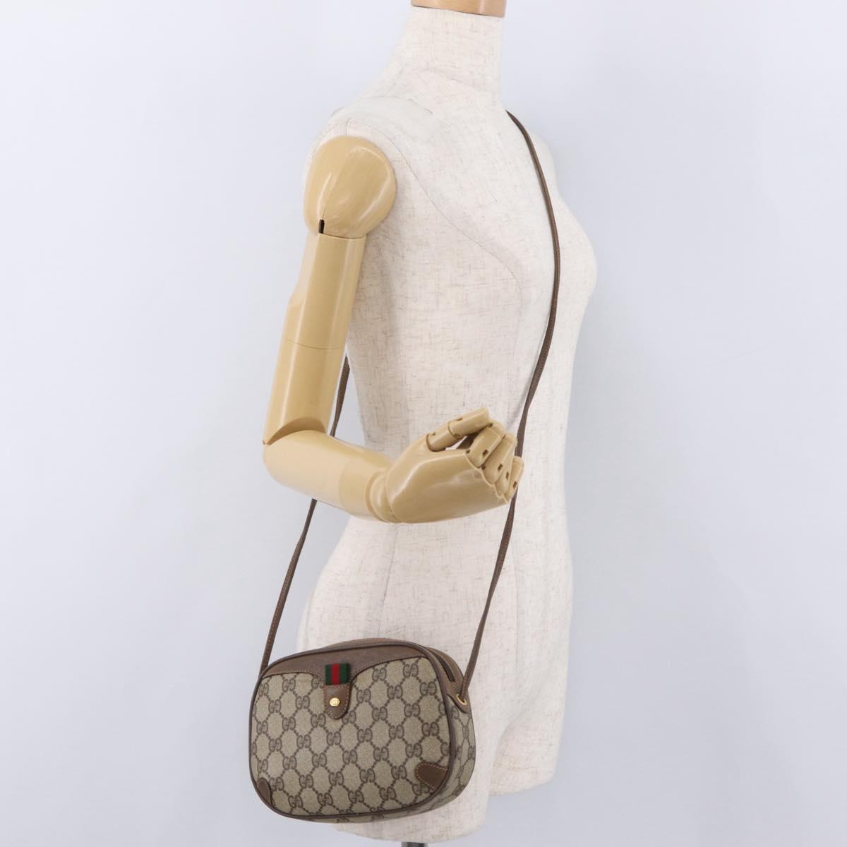 GUCCI GG Supreme Web Sherry Line Bag PVC Beige Gold 89 02 066 Auth ka6316