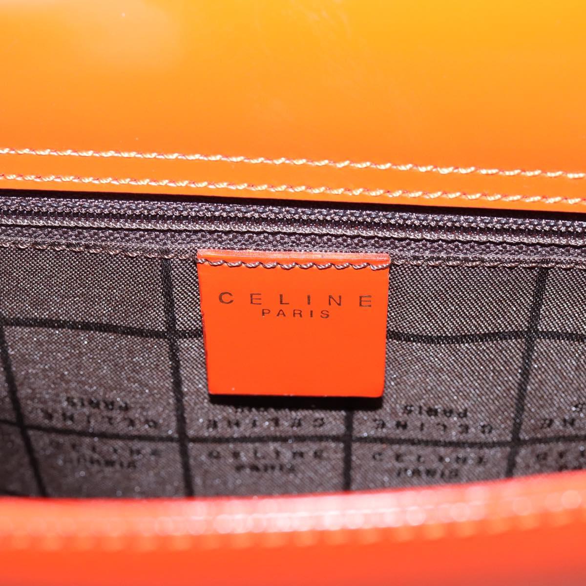 CELINE Hand Bag Leather 2way Orange Gold Auth ka6317A