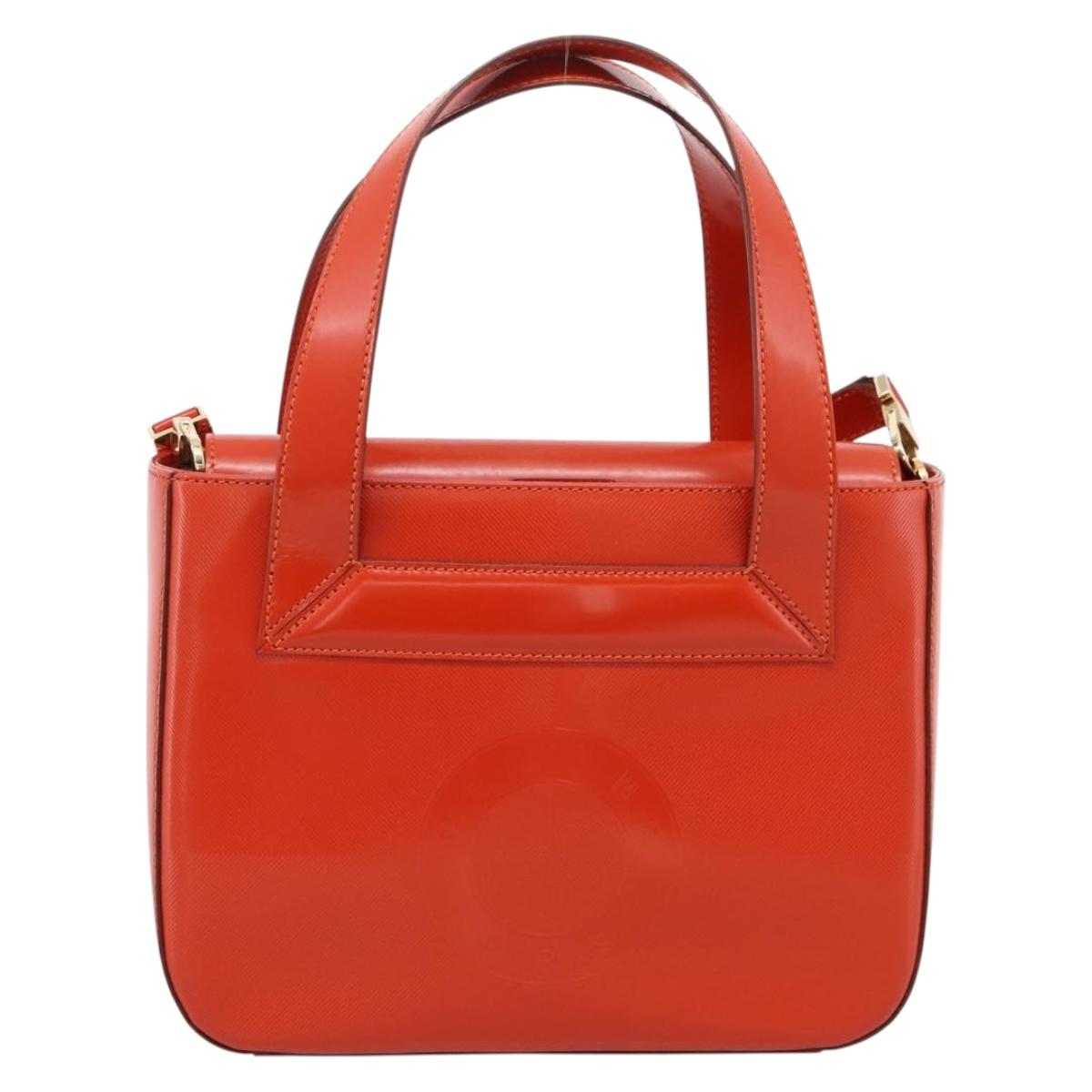 CELINE Hand Bag Leather 2way Orange Gold Auth ka6317A