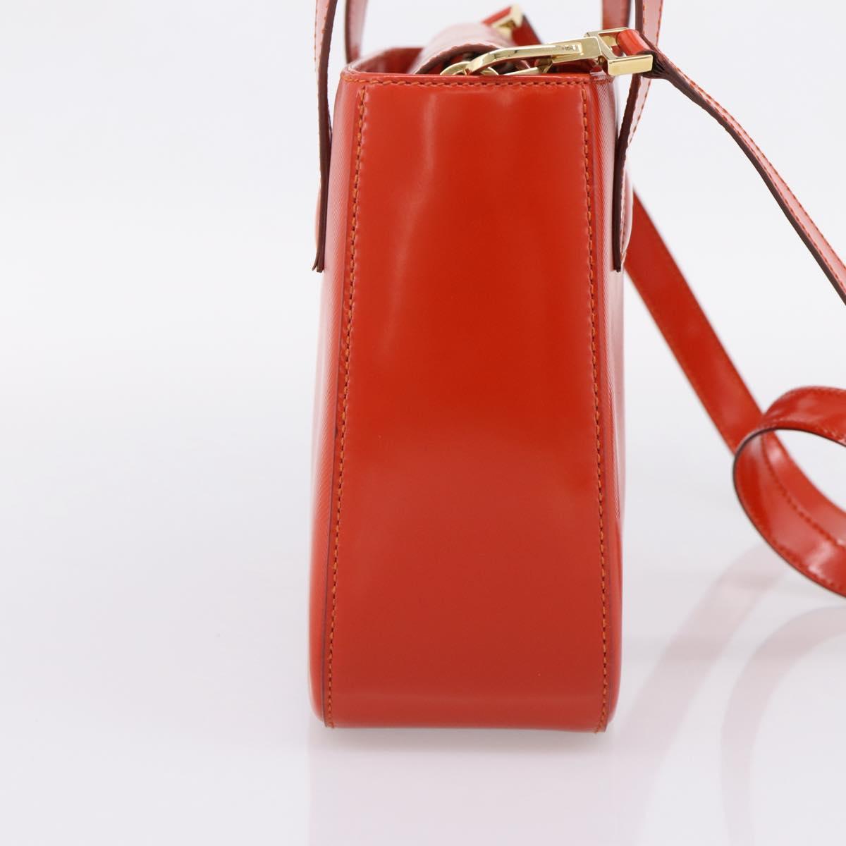 CELINE Hand Bag Leather 2way Orange Gold Auth ka6317A