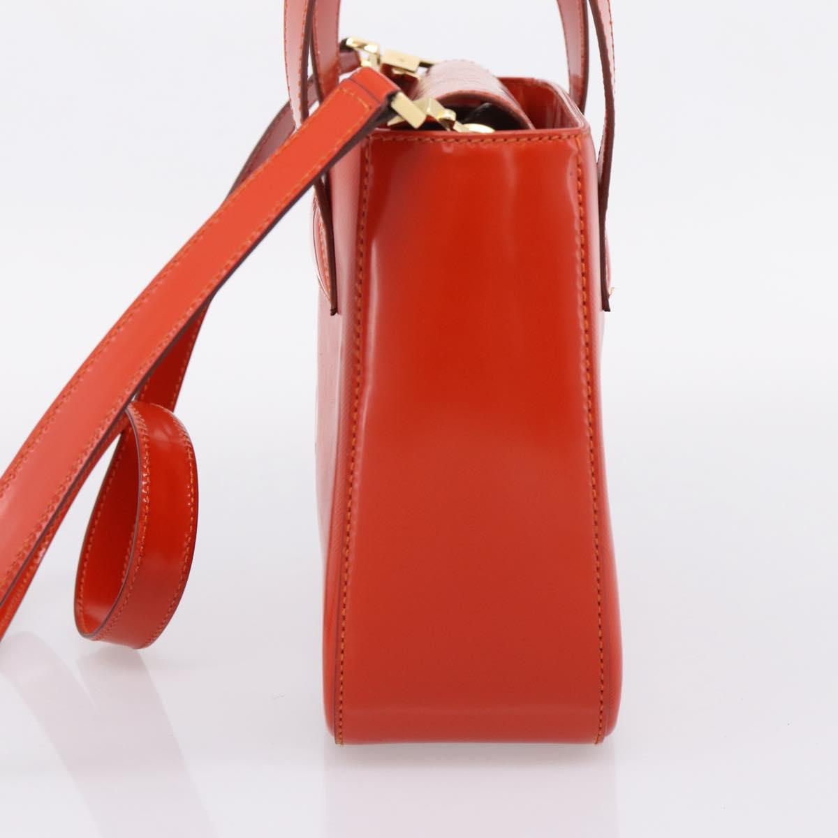 CELINE Hand Bag Leather 2way Orange Gold Auth ka6317A