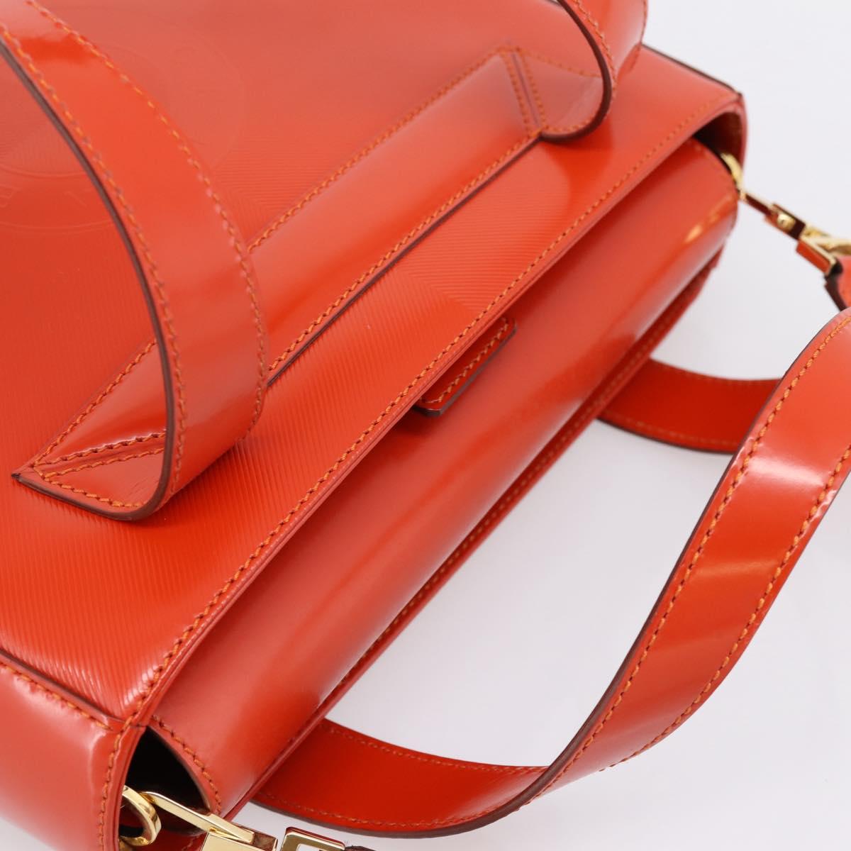 CELINE Hand Bag Leather 2way Orange Gold Auth ka6317A