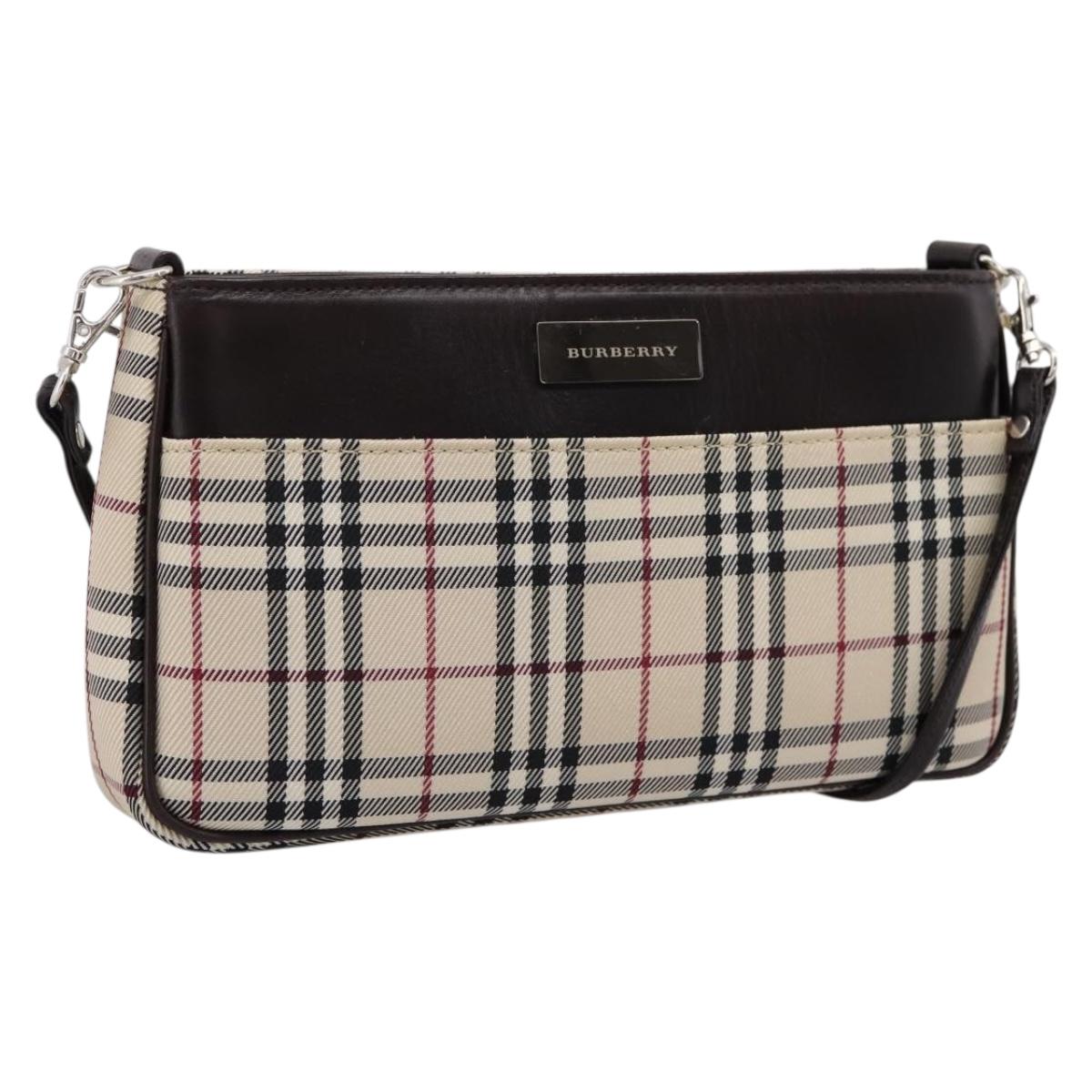 BURBERRY Nova Check Shoulder Bag Canvas Beige Silver Auth ka6319A