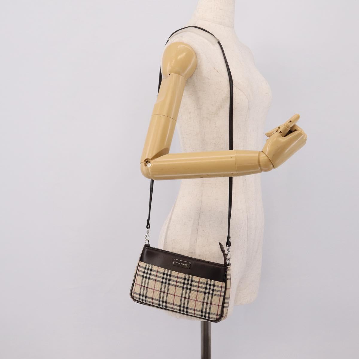 BURBERRY Nova Check Shoulder Bag Canvas Beige Silver Auth ka6319A