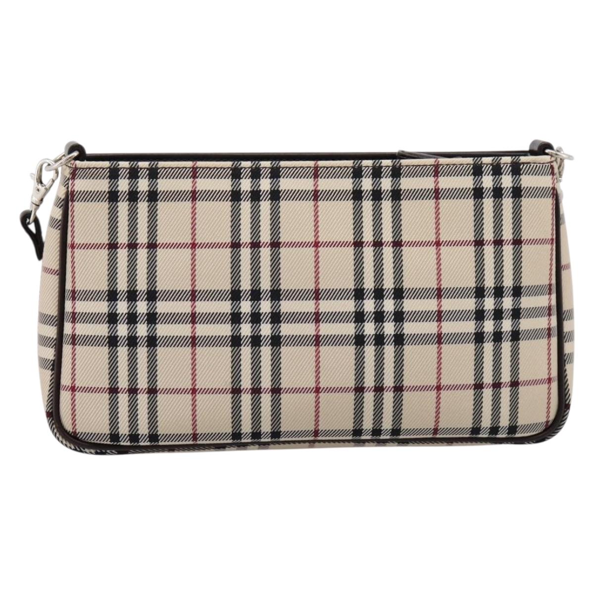 BURBERRY Nova Check Shoulder Bag Canvas Beige Silver Auth ka6319A