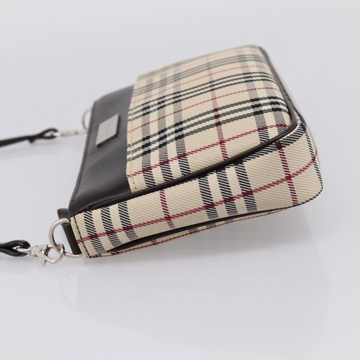 BURBERRY Nova Check Shoulder Bag Canvas Beige Silver Auth ka6319A