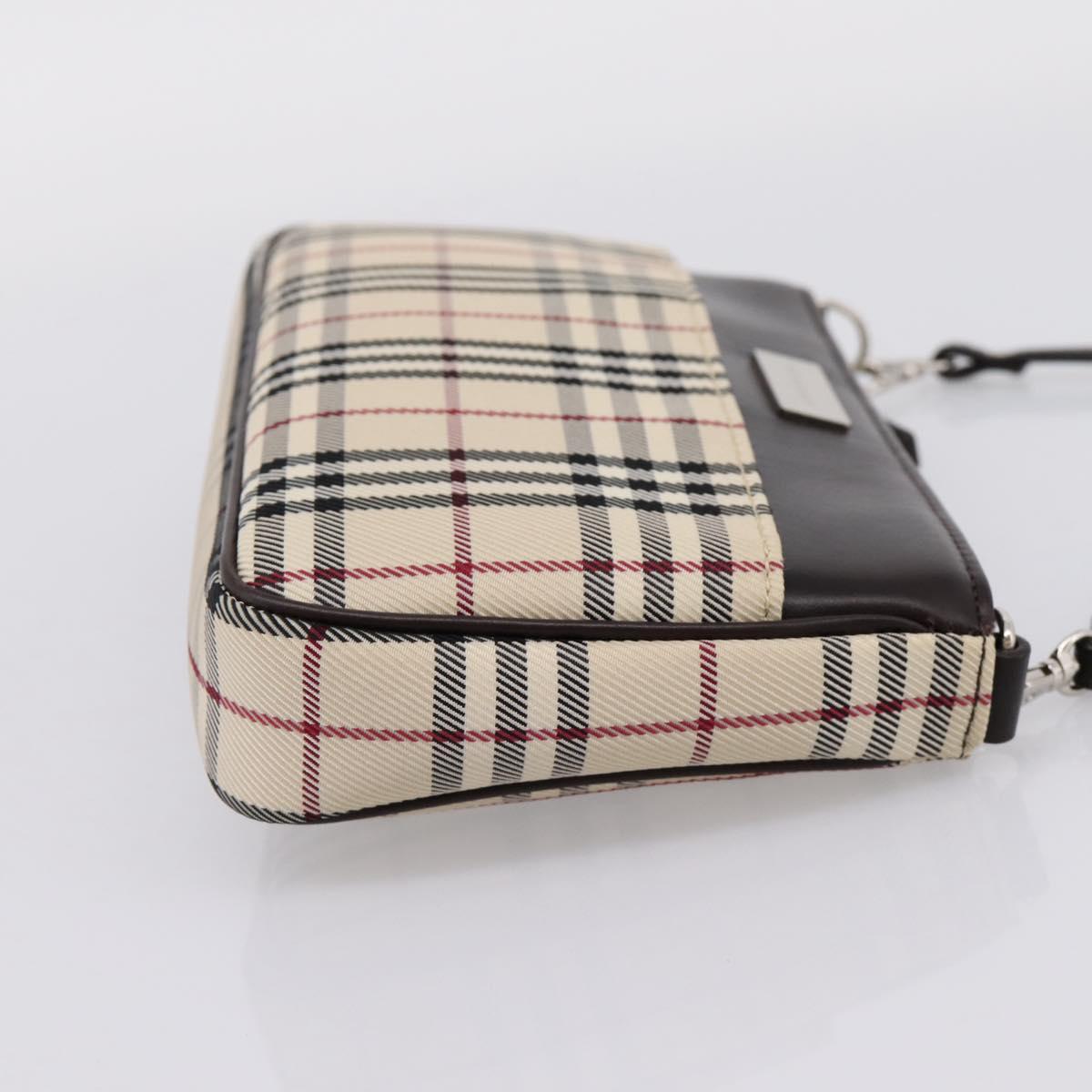 BURBERRY Nova Check Shoulder Bag Canvas Beige Silver Auth ka6319A