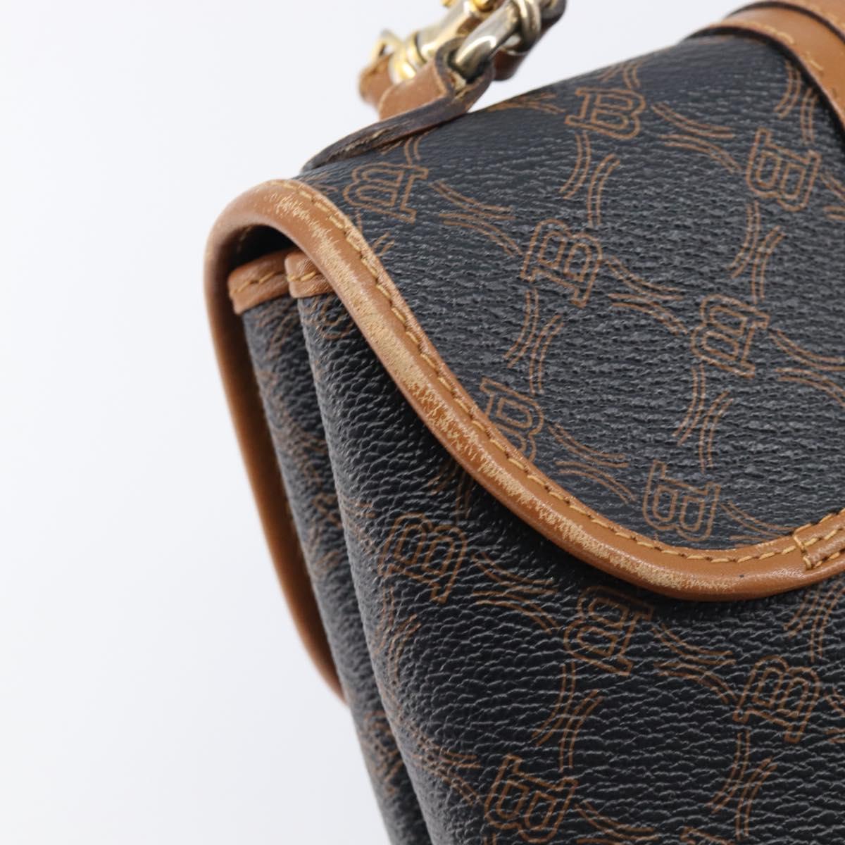 BALLY Hand Bag PVC 2way Black Gold Auth ka6321