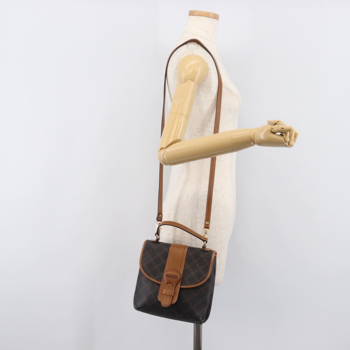 BALLY Hand Bag PVC 2way Black Gold Auth ka6321