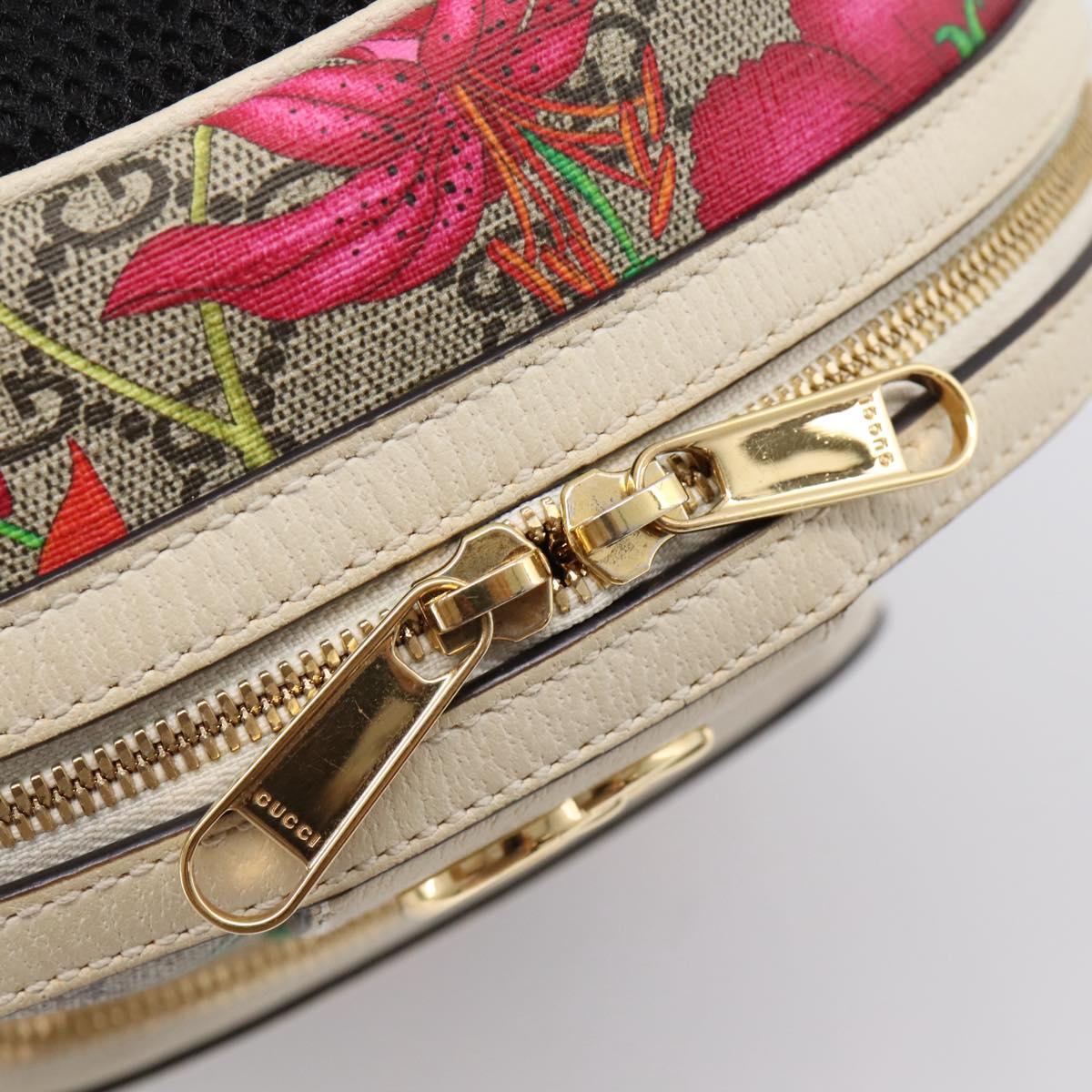 GUCCI Ophdia GG Web Sherry Line Flora Backpack PVC Beige 547965 Auth ka6322V
