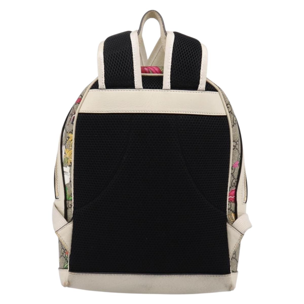 GUCCI Ophdia GG Web Sherry Line Flora Backpack PVC Beige 547965 Auth ka6322V